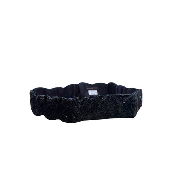Vintage Morgan Taylor Black Beaded Belt 37” Flapper Western Glam Elastic M/L - Picture 2 of 9